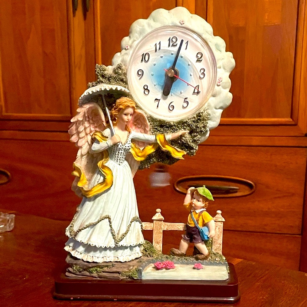 nostalgic aesthetic Prestige Angel & Boy Pendulum Clock with Swinging Bird